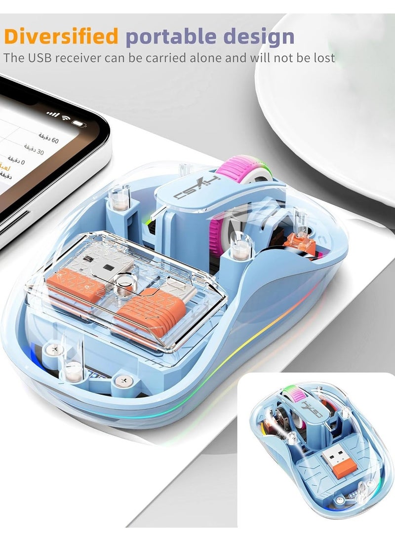 ماركة غير محددة ماوس لاسلكي شفاف، إضاءة خلفية RGB صامتة، ماوس ألعاب ثلاثي الوضع 2.4G وBT5.1، DPI قابل للتعديل، قابل لإعادة الشحن  - Image 3