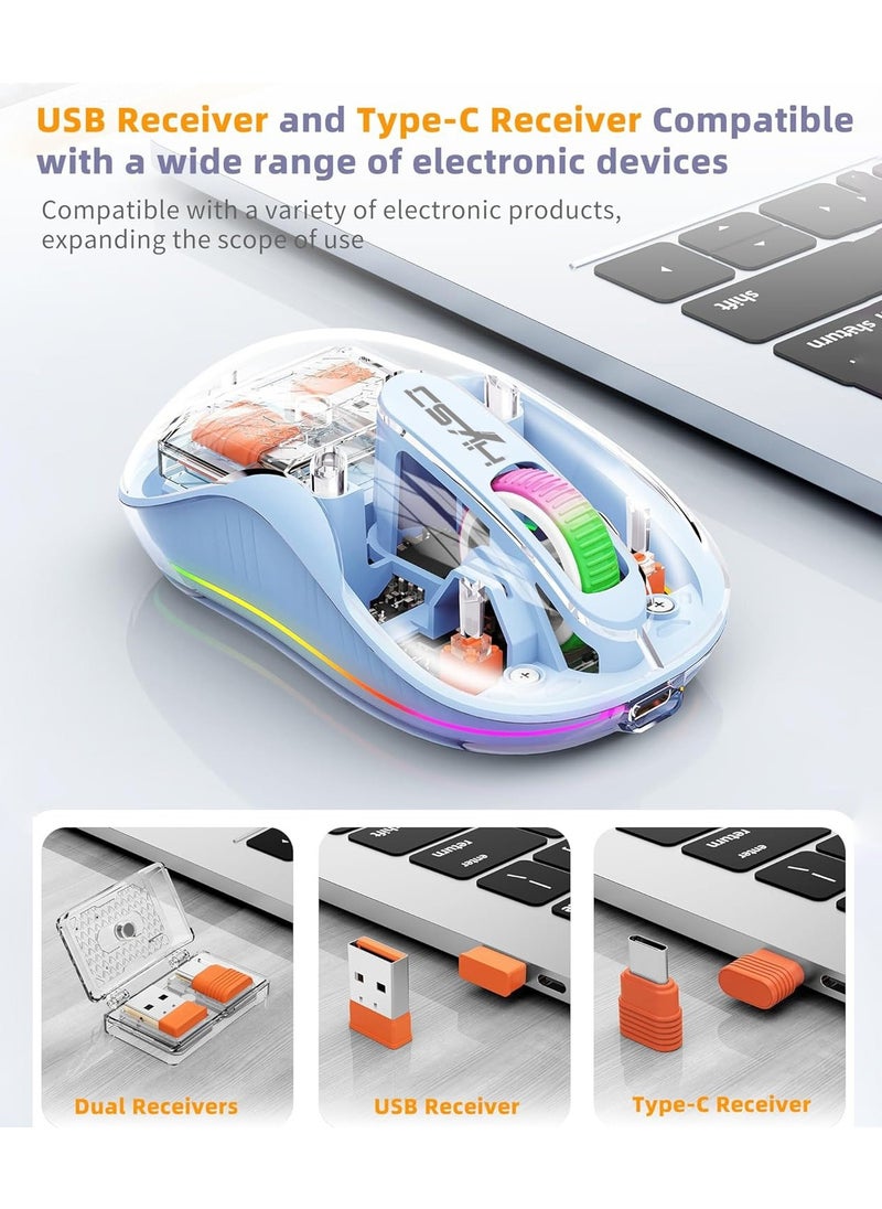 ماركة غير محددة ماوس لاسلكي شفاف، إضاءة خلفية RGB صامتة، ماوس ألعاب ثلاثي الوضع 2.4G وBT5.1، DPI قابل للتعديل، قابل لإعادة الشحن  - Image 5