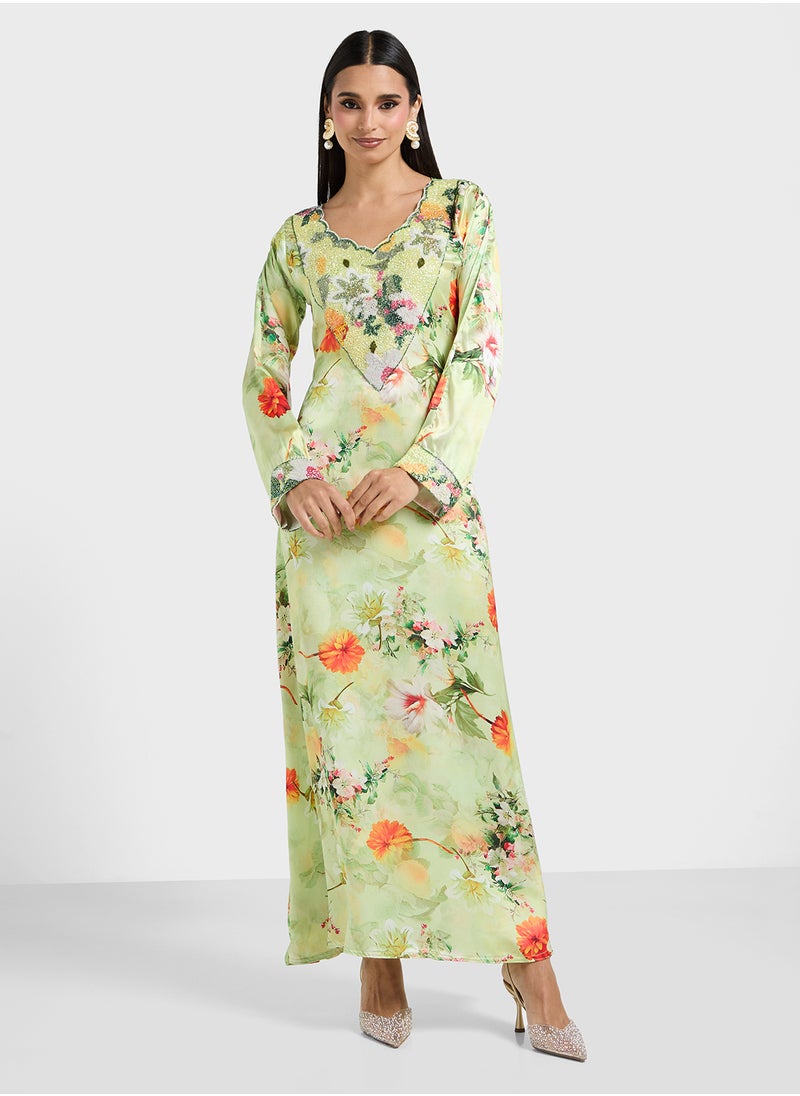 ARABIAN CLOSET Embellished Belted Jalabiya  - Image 1