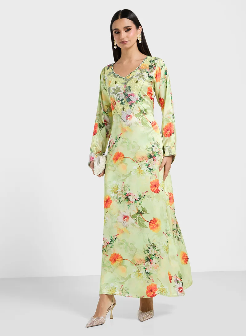 ارابيان كلوزيت Embellished Belted Jalabiya