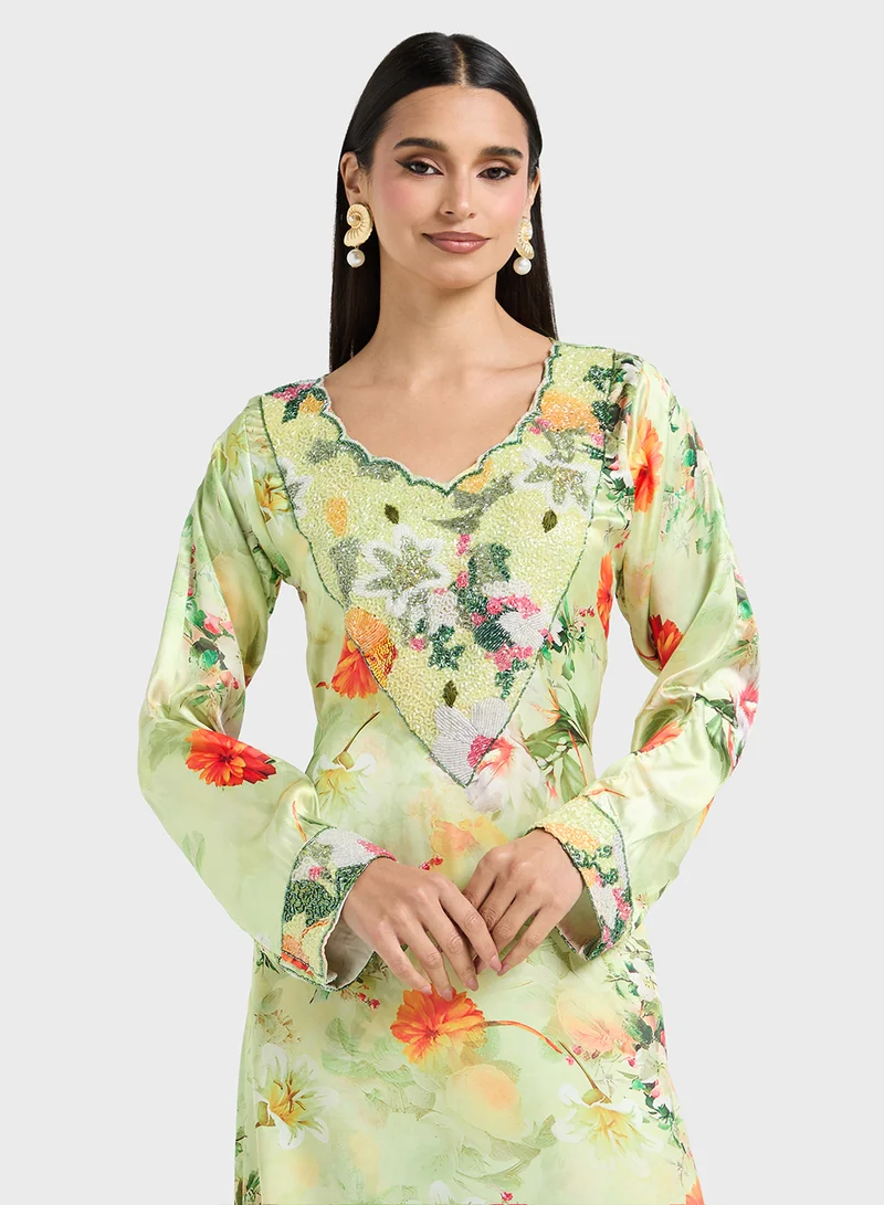 ارابيان كلوزيت Embellished Belted Jalabiya