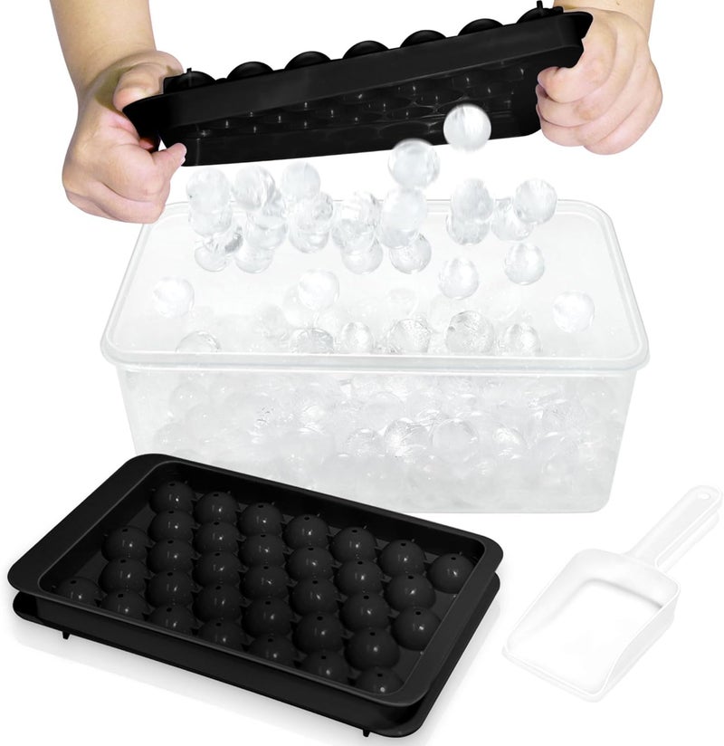 WIBIMEN Ice Cube Tray with Lid and Bin - Round Ice Trays for Freezer with Lid - Ice Cube Trays for Freezer with Ice Container (1"-2PACK Black) - Image 1