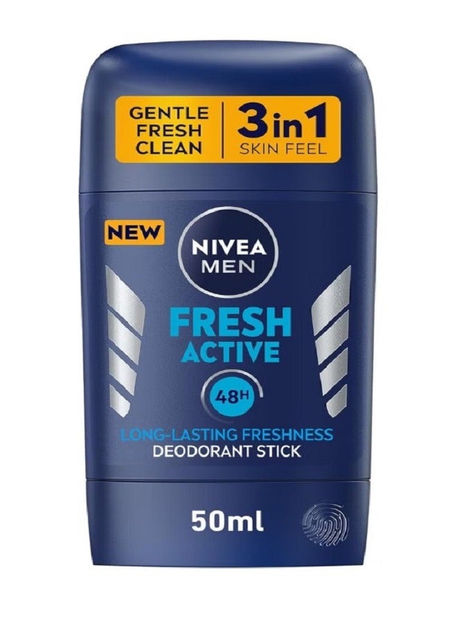 Nivea نيفيا للرجال مزيل العرق على شكل عصا للرجال، حماية لمدة 48 ساعة، نشط ومنعش 50 مل - Image 1