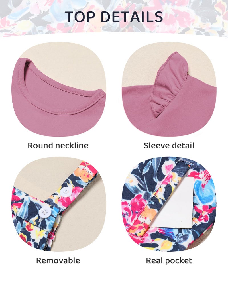 YUEMION Toddler Girl Clothes 2Pcs Baby Girl Outfit Fall Winter Clothing Floral Long Sleeve Top+ Overall Pants Set (Purple, 3-4T) - Image 2