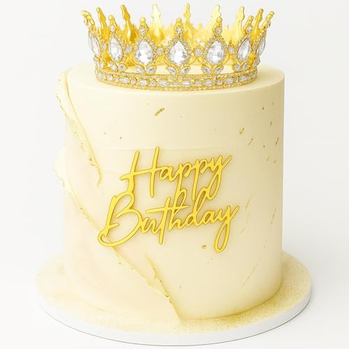 Otuuz 8 Pcs Gold Queen Crown Cake Topper for Women Happy Birthday Cake Toppers Foam Balls Rhinestone Crystal Tiara Wedding Decoration for Princess Party Photo Props - Image 1