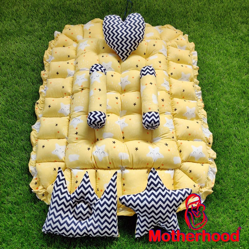 MOTHERHOOD MOTHERHOOD Rectangle Baby Tub Bed 5 Pillow Luxury Mattress Bed Sleeper Bedding Set Safe Cotton Fabric with RFilled UltraSoft Comfortable for Newborn to Toddlers ZYellow - Image 5