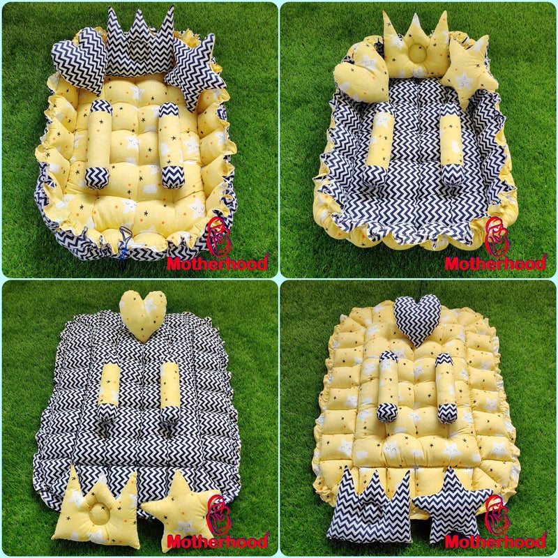 MOTHERHOOD MOTHERHOOD Rectangle Baby Tub Bed 5 Pillow Luxury Mattress Bed Sleeper Bedding Set Safe Cotton Fabric with RFilled UltraSoft Comfortable for Newborn to Toddlers ZYellow - Image 2