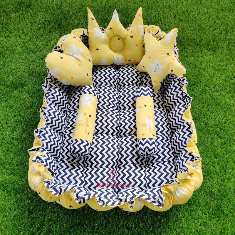 MOTHERHOOD MOTHERHOOD Rectangle Baby Tub Bed 5 Pillow Luxury Mattress Bed Sleeper Bedding Set Safe Cotton Fabric with RFilled UltraSoft Comfortable for Newborn to Toddlers ZYellow - Image 1