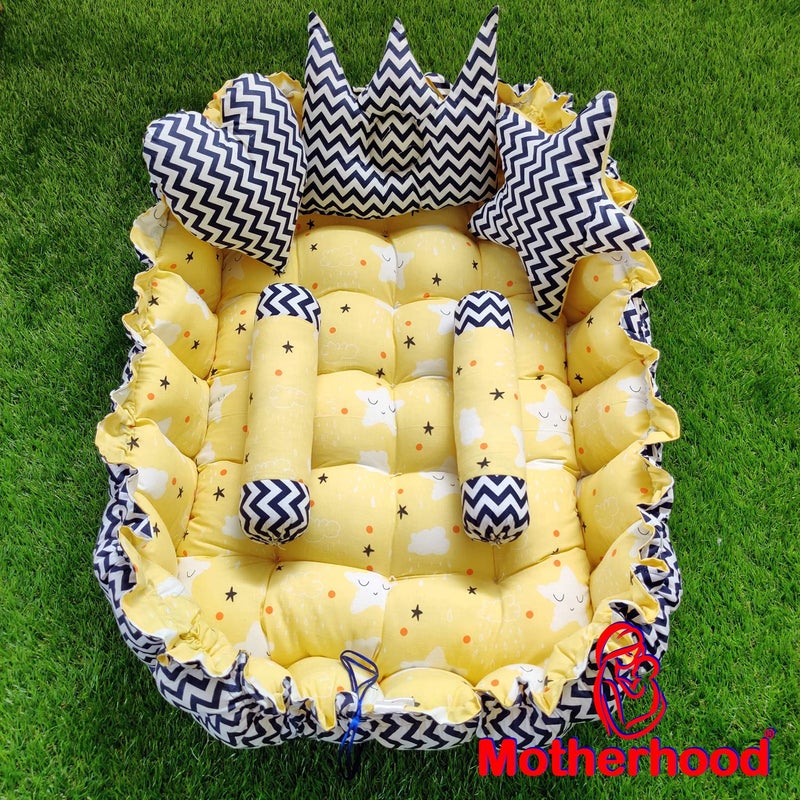 MOTHERHOOD MOTHERHOOD Rectangle Baby Tub Bed 5 Pillow Luxury Mattress Bed Sleeper Bedding Set Safe Cotton Fabric with RFilled UltraSoft Comfortable for Newborn to Toddlers ZYellow - Image 3