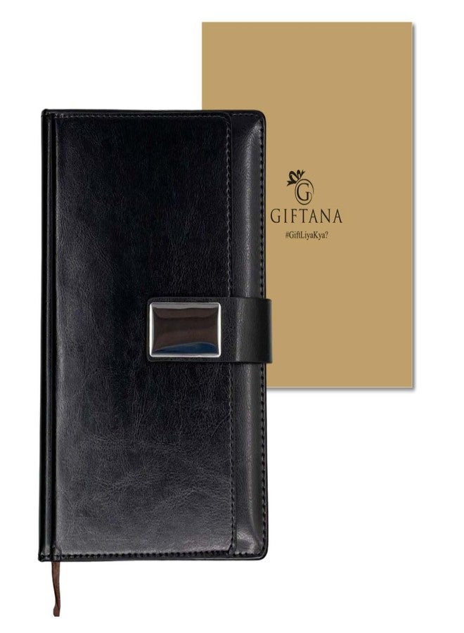 Giftana مفكرة جيفتانا الجلدية ذات الغطاء القلاب، مناسبة للرجال والنساء، منظم للمستندات، للكتابة، للاستخدام الشخصي والمكتبي، مقاس A5، 192 صفحة، هدية مثالية للموظفين في رأس السنة - أسود - Image 1