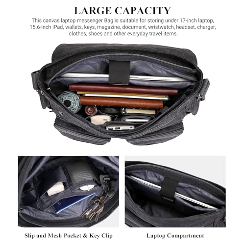 WITZMAN Vintage Canvas Messenger Bag for Men Large Satchel Bags Crossbody Shoulder Fit 17 inch Laptop(A8008/2 Black) - Image 5