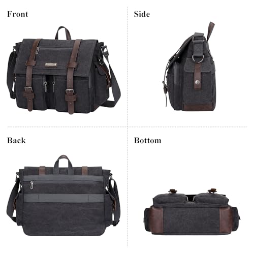 WITZMAN Vintage Canvas Messenger Bag for Men Large Satchel Bags Crossbody Shoulder Fit 17 inch Laptop(A8008/2 Black) - Image 3