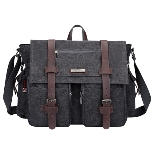 WITZMAN Vintage Canvas Messenger Bag for Men Large Satchel Bags Crossbody Shoulder Fit 17 inch Laptop(A8008/2 Black) - Image 1