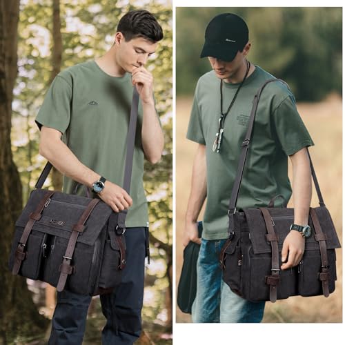 WITZMAN Vintage Canvas Messenger Bag for Men Large Satchel Bags Crossbody Shoulder Fit 17 inch Laptop(A8008/2 Black) - Image 2