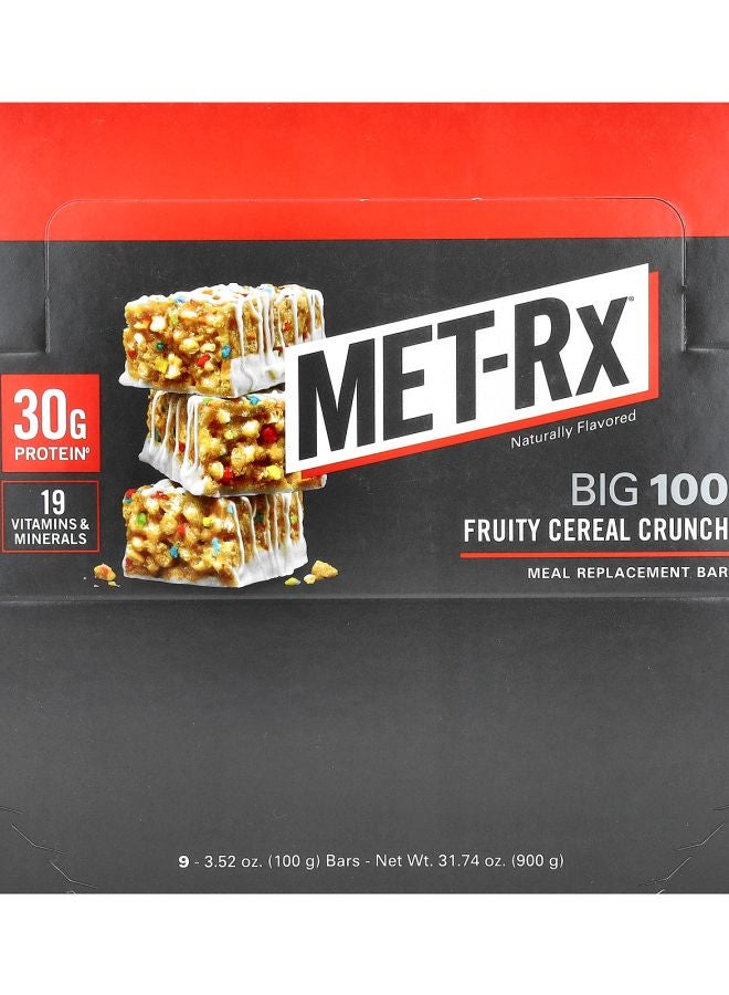 MET-Rx Big 100 Meal Replacement Bar Fruity Cereal Crunch 9 Bars 3.52 oz (100 g) Each