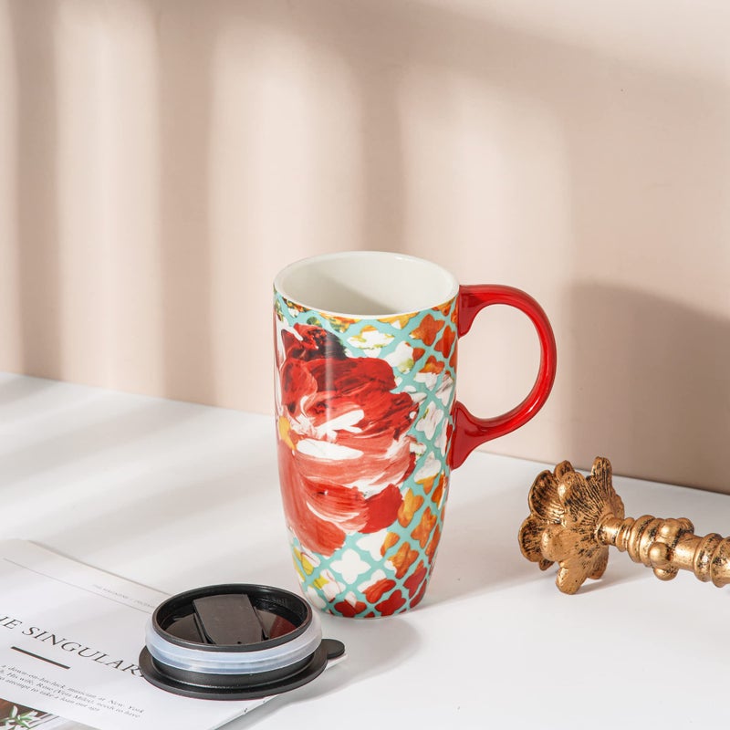 Topadorn 17oz Ceramic Travel Mug with Lid & Handle, Porcelain Coffee Cup with Gift Box, Dishwasher & Microwave Safe, Ideal for Daily Use, Commute & Gifting - Image 4
