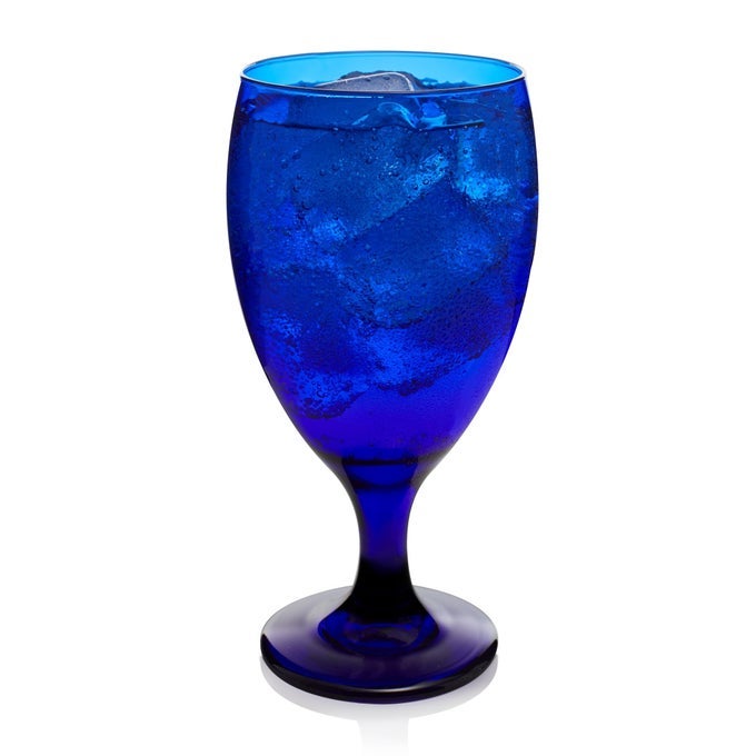 PREMIERE COBALT ICED TEA GLASSES STYLISH COBALT BLUE DRINKING GLASSES SET OF 12 DISHWASHER SAFE STEMMED WATER GOBLETS FOR PARTIES AND MORE