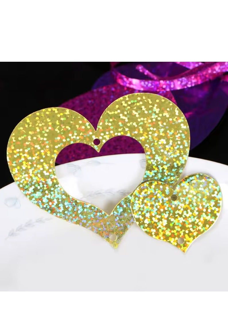 100 قطعة من زينة حفلات رمضان والعيد المصنوعة من مادة البولي فينيل كلوريد على شكل قلب ذهبي - Image 3