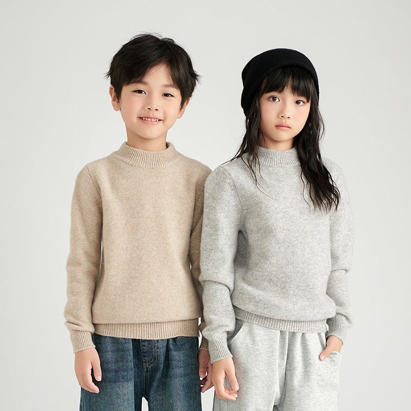 Wool Sweater Base Children'S Sweater New Semi-High Collar Solid Color Children'S Warm Coat All-Match Fashion Children'S Clothing - Image 2