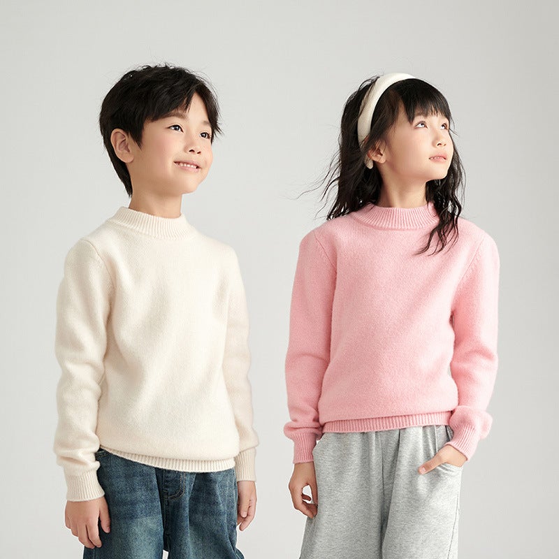 Wool Sweater Base Children'S Sweater New Semi-High Collar Solid Color Children'S Warm Coat All-Match Fashion Children'S Clothing - Image 3