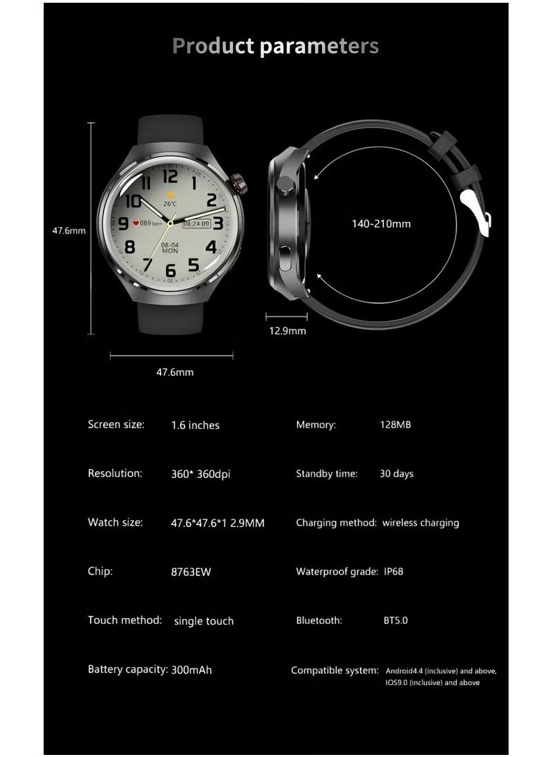 FereFit - Smart watch WISME-1 with Bluetooth calling function (answer/make calls), fitness tracking watch with sleep monitoring function, suitable for iPhone/Android, IP68 waterproof Curved Glass -Black - Image 1