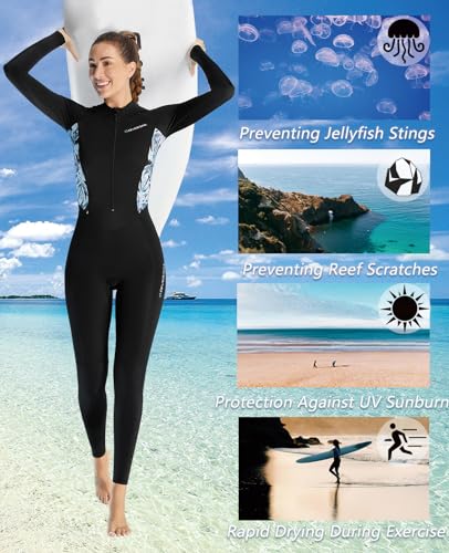 Skyone Diving Skins for Women Men, Thin Wetsuits Swimsuit Full Body Rash Guard, UV Protection Long Sleeve Wet Suit Dive Skin, One Piece Quick Dry Scuba Skin for Surfing (Women Black, Medium) - Image 3