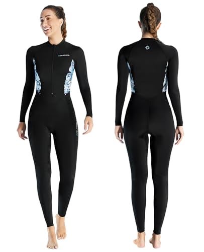 Skyone Diving Skins for Women Men, Thin Wetsuits Swimsuit Full Body Rash Guard, UV Protection Long Sleeve Wet Suit Dive Skin, One Piece Quick Dry Scuba Skin for Surfing (Women Black, Medium) - Image 1