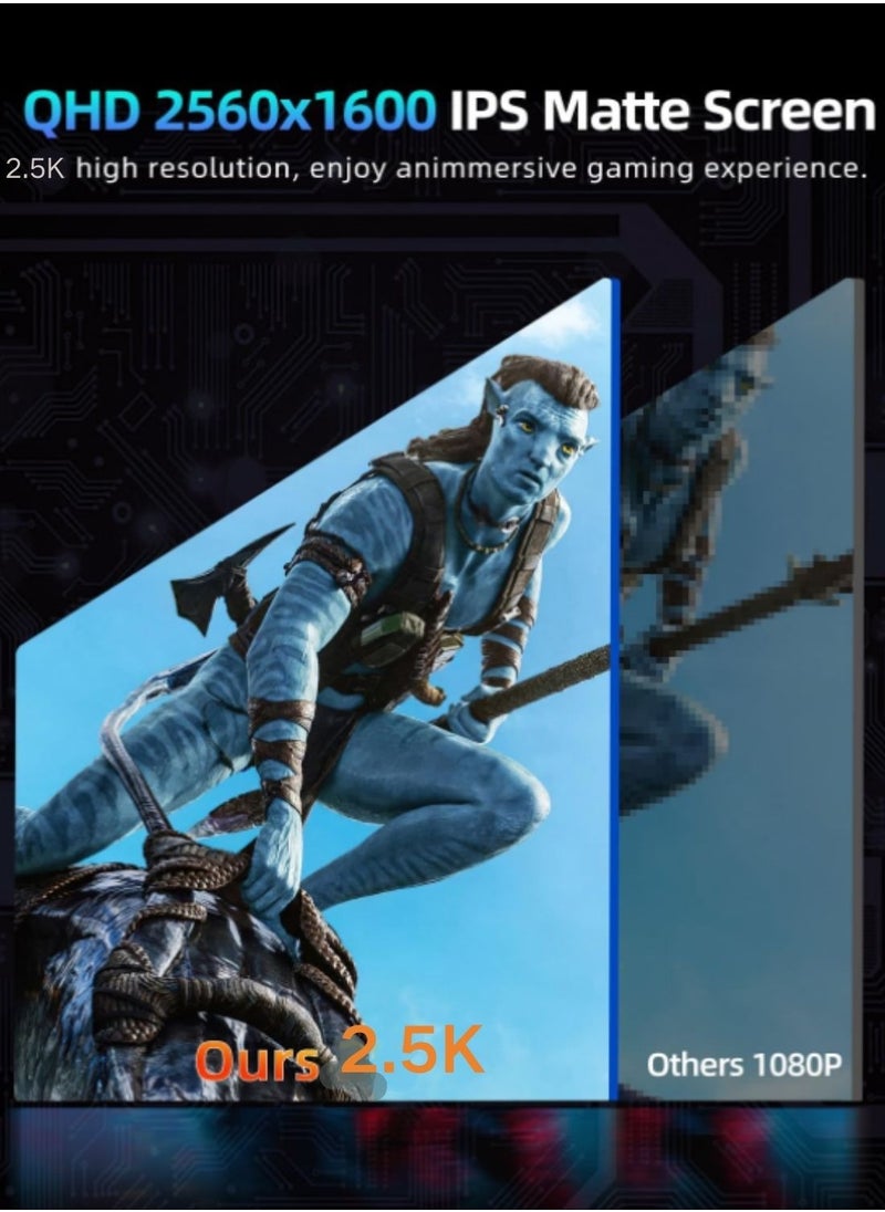 شاشة ألعاب محمولة 2.5K 60 هرتز مقاس 14 بوصة، متوافقة مع FreeSync، 10 بت، HDR، مكبرات صوت مزدوجة، HDMI USB-C، PC/PS5/Switch/XBOX، مسند مدمج مع غطاء، للمنزل/المكتب/الرياضات الإلكترونية