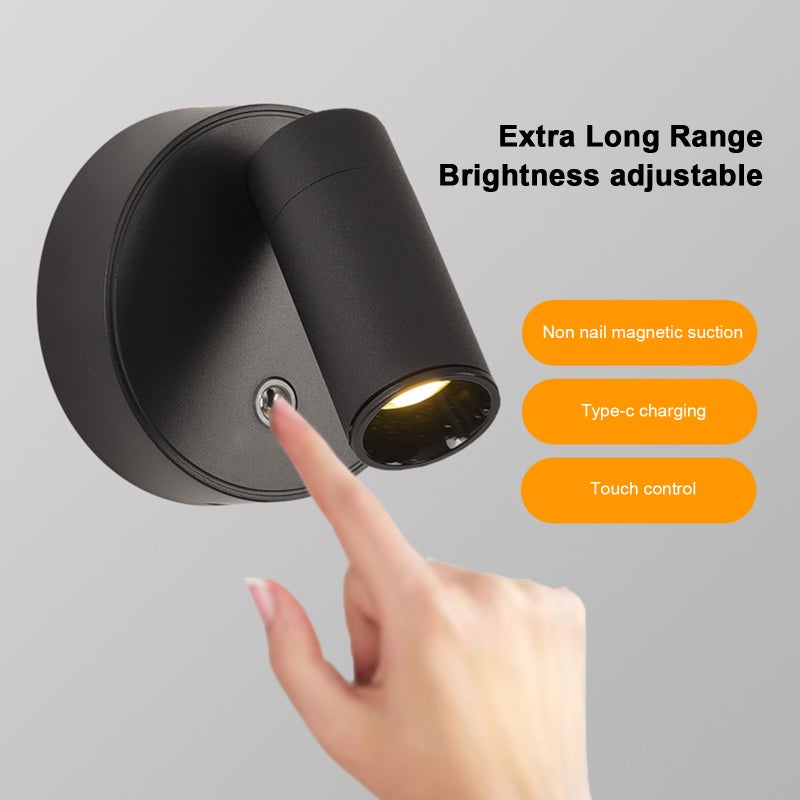 Magnetic Adsorption Wall Lamp: Black, 3 Color Temperatures, Touch Control - Adjustable Brightness, CRI ≥95 Bedside Reading Light for Bedroom Home Use - Image 2