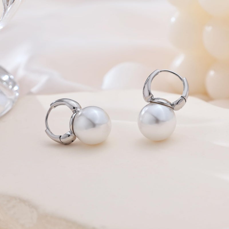 CHESKY CHSKY Pearl Earrings for Women, Silver Plated Quality Handpicked AAA+ Freshwater Cultured Round Pearls Small Hoops Trendy Dangle Pearl Drop Earrings Silver Jewelry Gifts for Women - Image 4