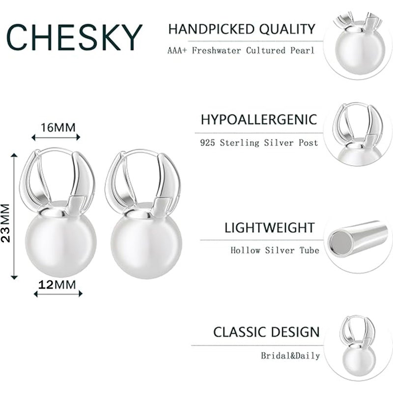 CHESKY CHSKY Pearl Earrings for Women, Silver Plated Quality Handpicked AAA+ Freshwater Cultured Round Pearls Small Hoops Trendy Dangle Pearl Drop Earrings Silver Jewelry Gifts for Women - Image 5