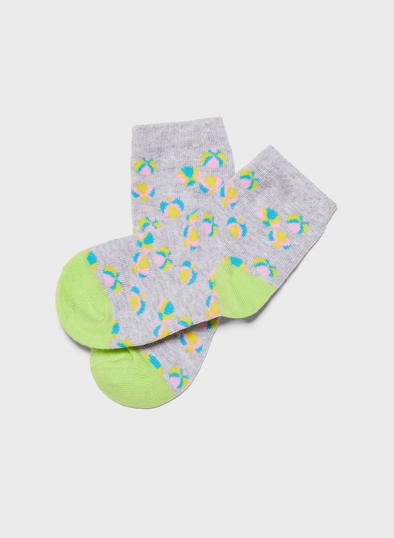 Lynacz Original Kids 2 Pack Striped & Beach Ball Print Socks with Pom-Pom - Image 2