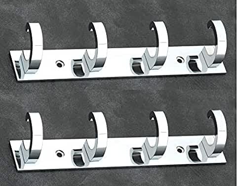 GHAR DWAR Ghardwar Stainless Steel Classsic Cloth Hook 4 Pin Bathroom Cloth Hanger Robe Wall Door Hooks Rail for Hanging Keys, Clothes, Towel Steel Hook (Pack of 2) - Image 1