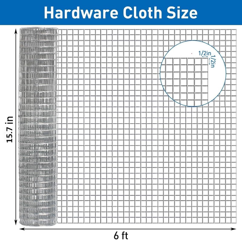 HANWRAPS Hardware Cloth,Chicken Wire Fence,1/2 inch 15.7in x 6ft Galvanized Welded Cage Wire for Bird Wire Gopher Wire Rabbit Wire Snake Fence Poultry Netting Cage Screen - Image 2