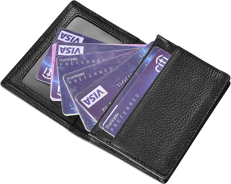 Outrip حامل بطاقات الأعمال من الجلد الطبيعي مع نافذة للهوية وحماية RFID (أسود) - Image 2