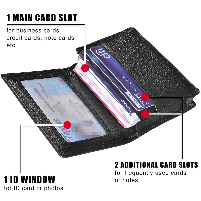 Outrip حامل بطاقات الأعمال من الجلد الطبيعي مع نافذة للهوية وحماية RFID (أسود) - Image 3