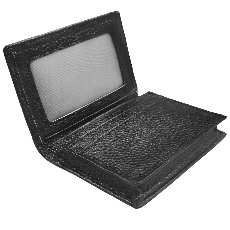 Outrip حامل بطاقات الأعمال من الجلد الطبيعي مع نافذة للهوية وحماية RFID (أسود) - Image 1