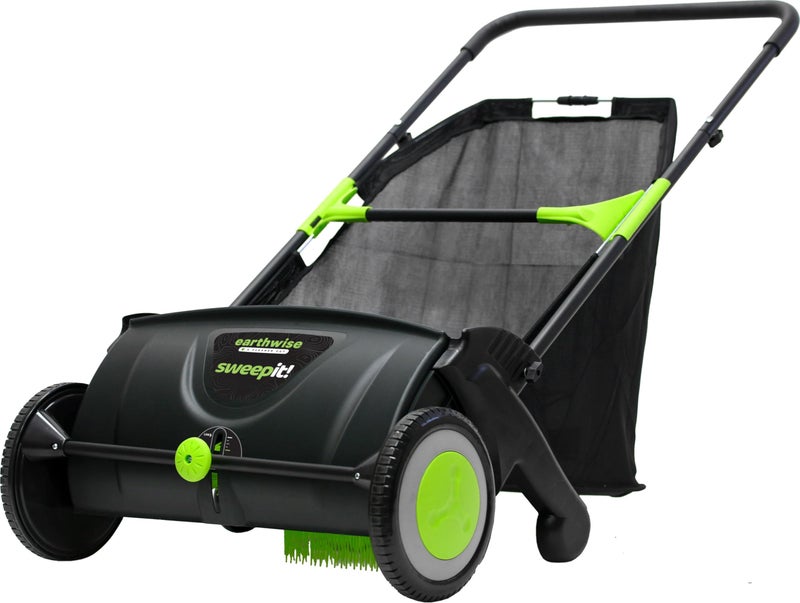 Earthwise LSW70021 21-Inch Width Leaf & Grass Push Lawn Sweeper, Black - Image 1