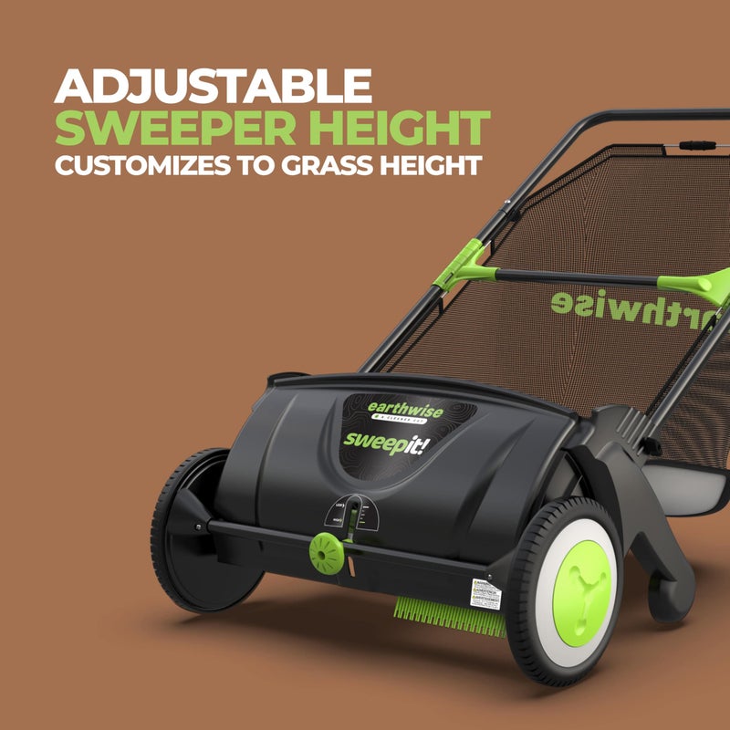 Earthwise LSW70021 21-Inch Width Leaf & Grass Push Lawn Sweeper, Black - Image 2
