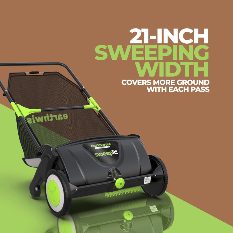 Earthwise LSW70021 21-Inch Width Leaf & Grass Push Lawn Sweeper, Black - Image 4