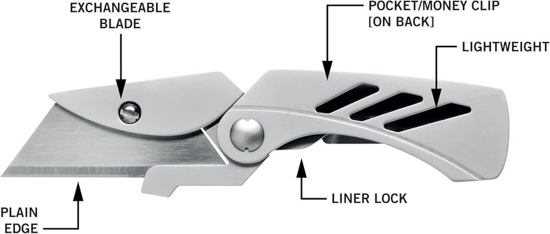 Gerber EAB Lite Folding Utility Knife, Stainless Steel Body with Liner Lock, Accepts Standard and Contractor Replaceable Blades, Integrated Money Clip, Folds to 2.85 in, Lightweight 2.5 oz - Image 2