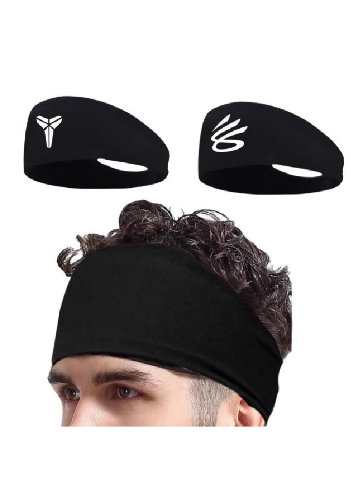 Generic 2 Pieces Mens Headband  Sports Running Sweat Head Bands  Athletic Sweatbands Hair Band for Workout, Basketball, Exercise, Gym, Cycling, Football, Tennis, Yoga  Performance Stretch Moisture Wicking Hairband  - Image 1