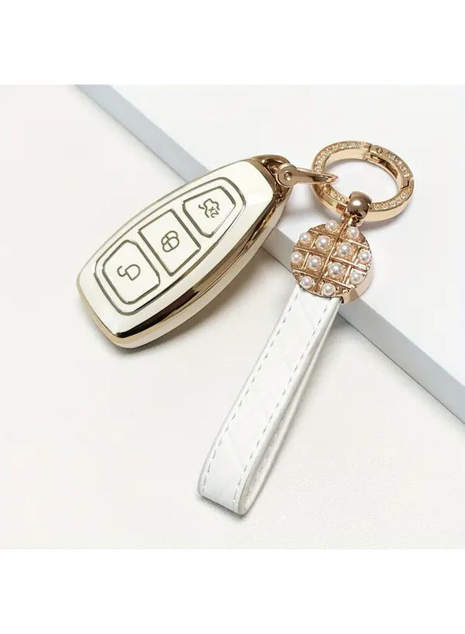 Durable White Suit TPU Key Protector And Metal Keychain Set For Car Keys - Image 2
