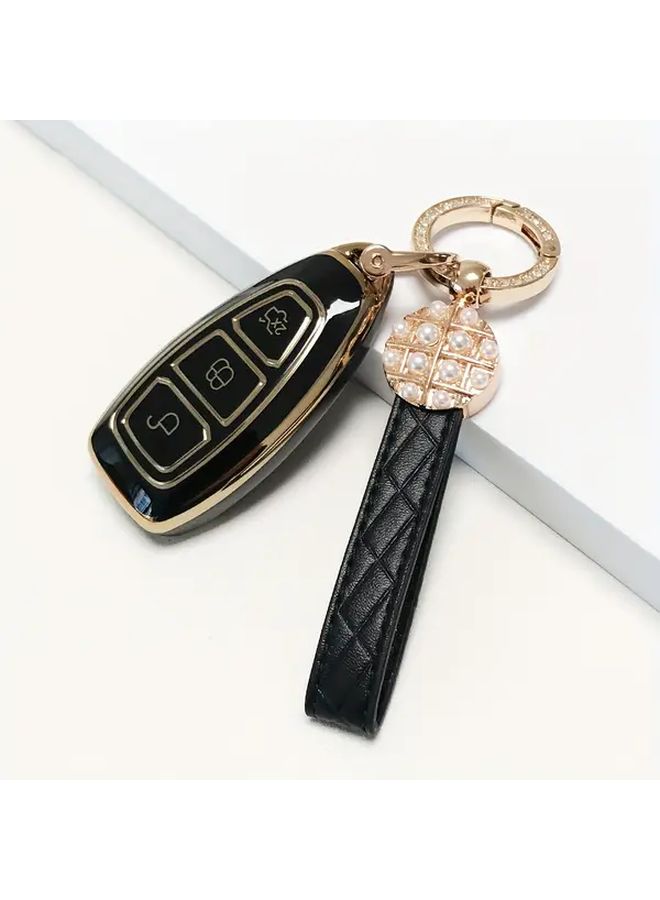 Durable White Suit TPU Key Protector And Metal Keychain Set For Car Keys - Image 1