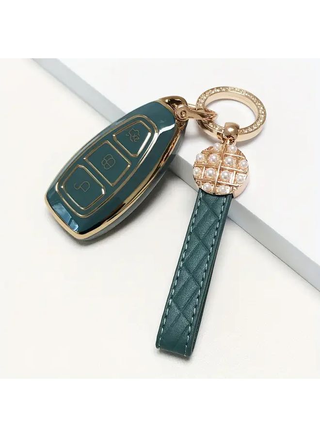 Durable White Suit TPU Key Protector And Metal Keychain Set For Car Keys - Image 3