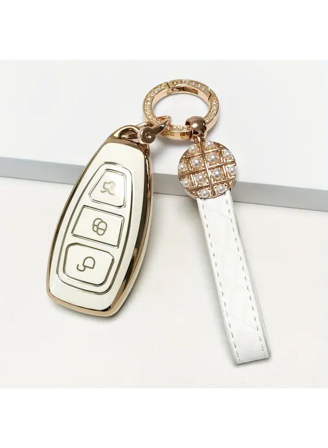 Durable White Suit TPU Key Protector And Metal Keychain Set For Car Keys - Image 5