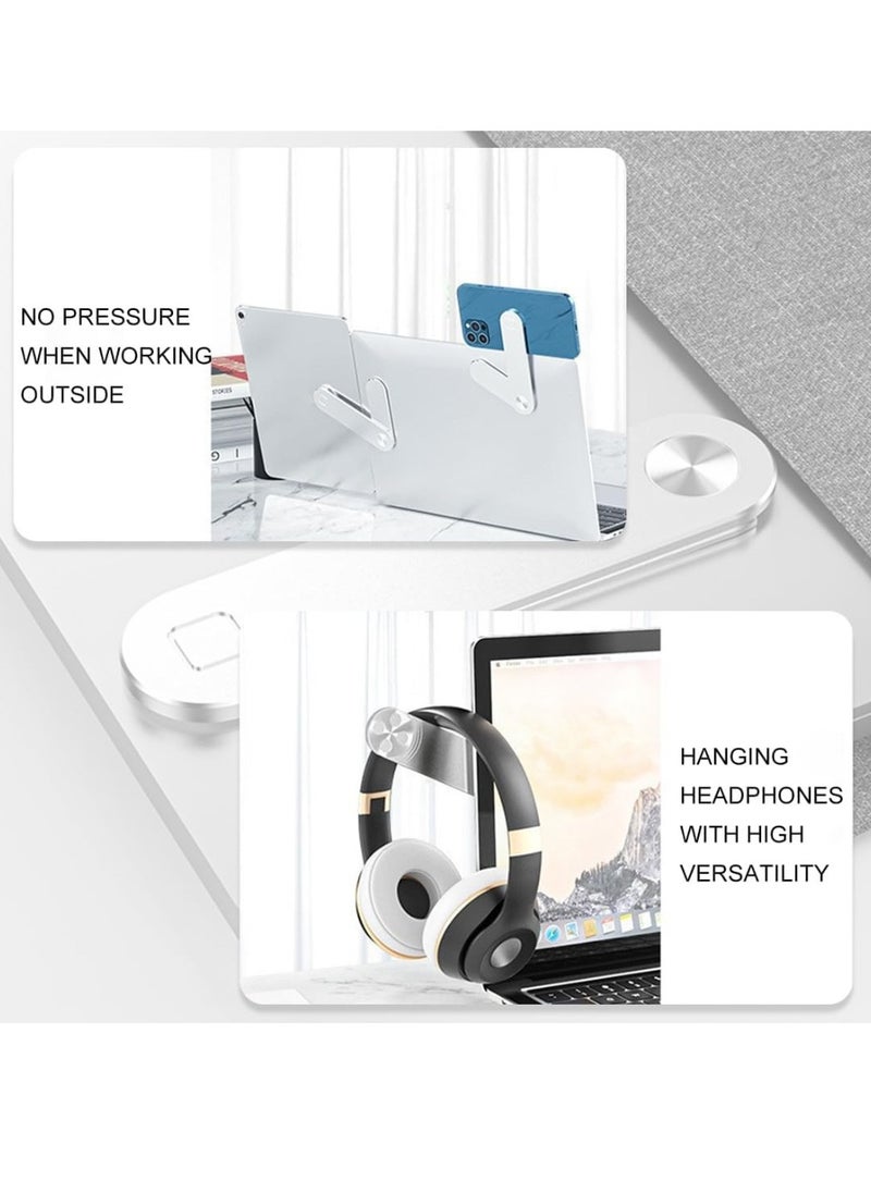 T NEWFUN Adjustable Laptop Stand, Magnetic Phone Holder, Slim Computer Monitor Side Mount Clip for iPhone MagSafe Series & All Phones, Portable Foldable Computer Expansion Bracket,(silver)  - Image 2