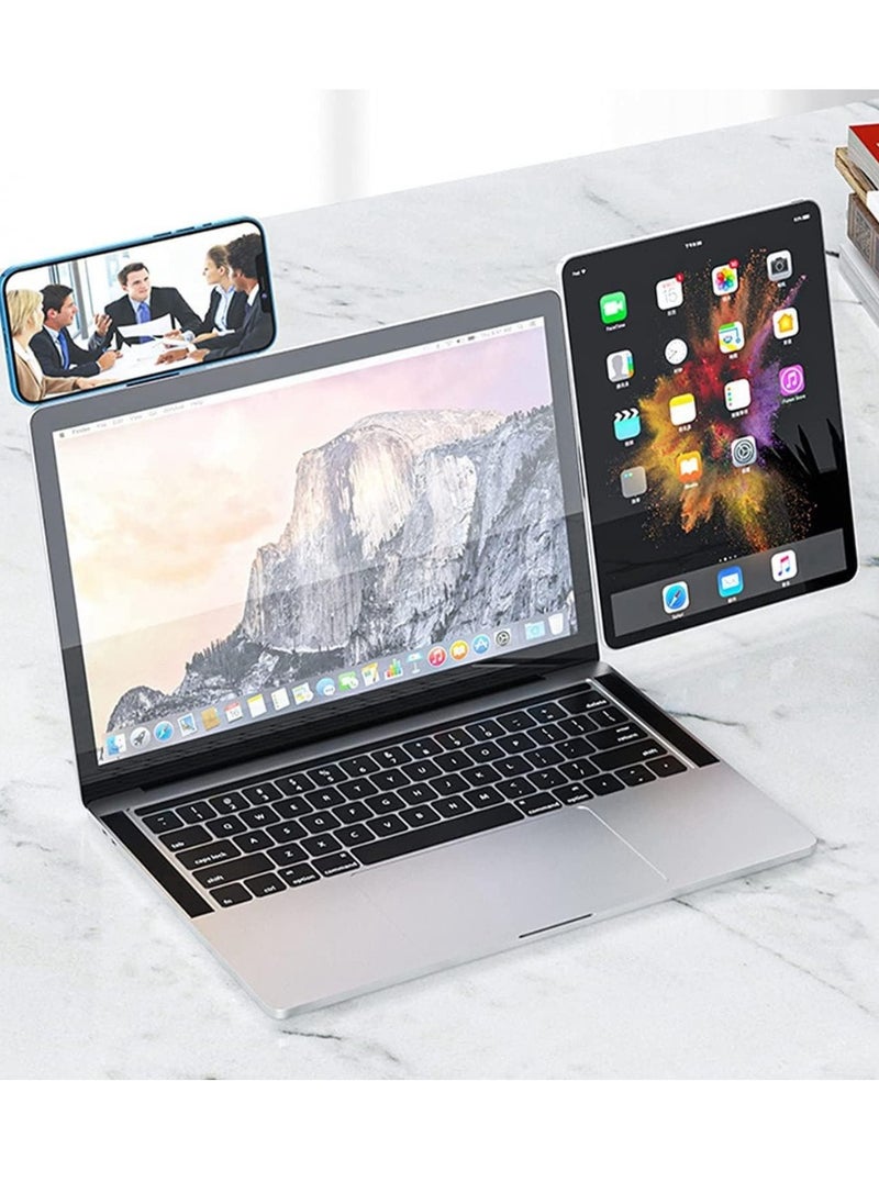 T NEWFUN Adjustable Laptop Stand, Magnetic Phone Holder, Slim Computer Monitor Side Mount Clip for iPhone MagSafe Series & All Phones, Portable Foldable Computer Expansion Bracket,(silver)  - Image 4