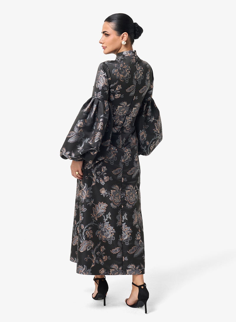 Threadz by Ajooni Printed Puff Sleeve Midi Dress - Image 2