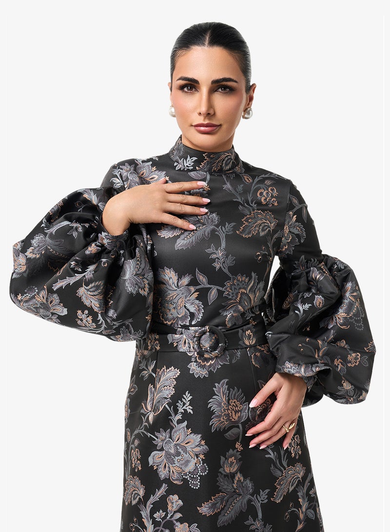 Threadz by Ajooni Printed Puff Sleeve Midi Dress - Image 3